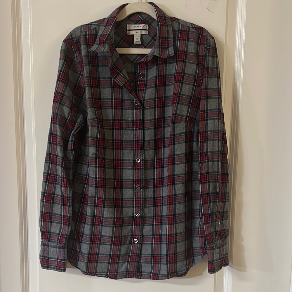J. Crew Kids Red and Gray Plaid Button Down Shirt